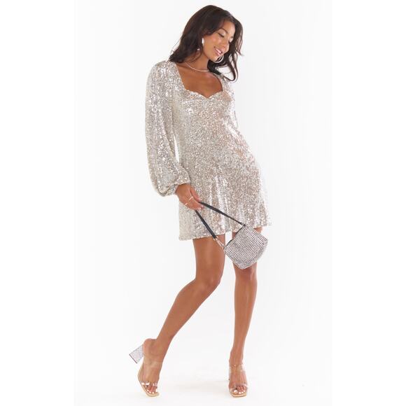 Show Me Your Mumu Aniston Mini Dress in Platinum Sequins XS NWT - Picture 8 of 9